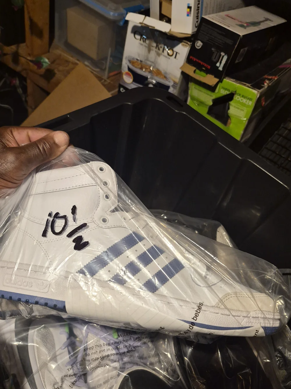 adidas White High-Top Sneakers with Blue Stripes